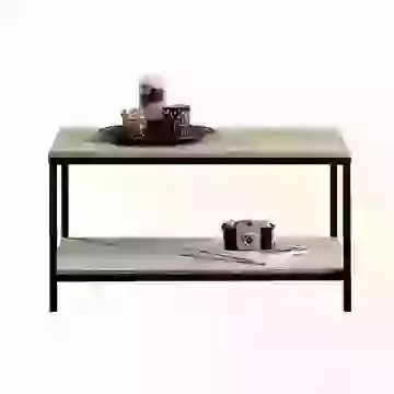 Industrial Oak and Black Metal Coffee Table Open Shelf